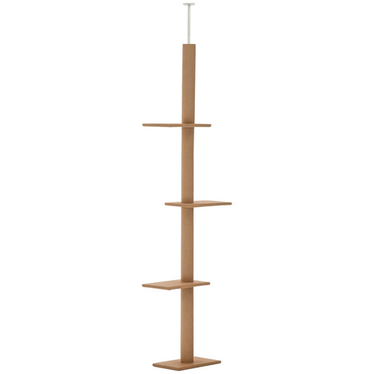 KFX-9375933 Adjustable Floor-to-Ceiling Cat Climbing Tower with Scratching Posts and Platforms in Brown