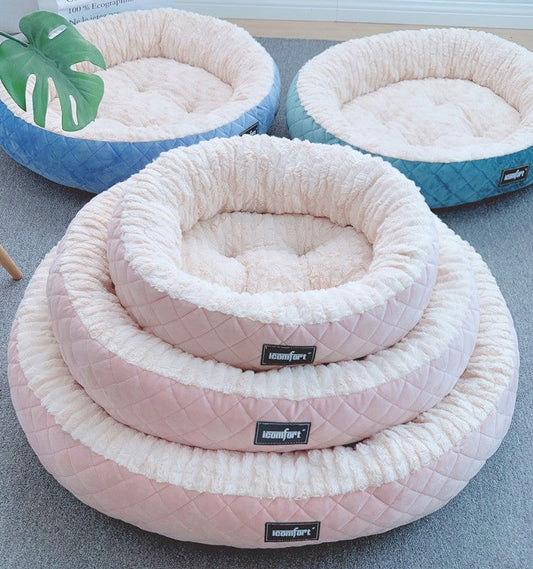 KFX-9376701 Plush Round Dog Nest - Thickened Velvet Cushion for Medium and Large Dogs in Multiple Colors