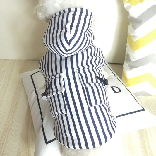 KFX-9377085 Stylish Cotton Outfits for Medium Dogs - Striped Design in Green, Coffee, and Blue