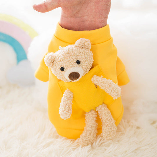KFX-9377725 Adorable Yellow Bear Design Two-Legged Cat Sweater - Soft Milk Silk Fabric