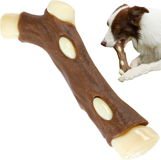 KFX-9385661 Indestructible Dog Chew Bone with Real Beef Flavor - Safe Nylon and Cowhide Teething Toy for All Dog Sizes