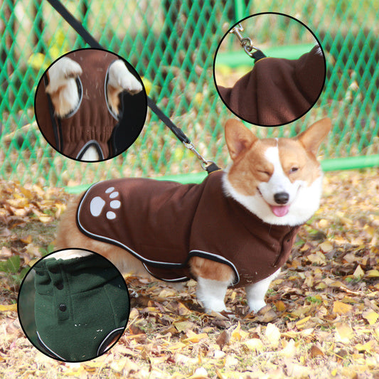KFX-9386557 Waterproof Fleece Dog Sweater Coat in Brown and Dark Green, Sizes S to 6XL