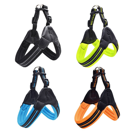 KFX-9387453 Reflective Dog Leash with Adjustable Harness - Durable Mesh and Nylon, Sizes XS to L, Multiple Colors Available