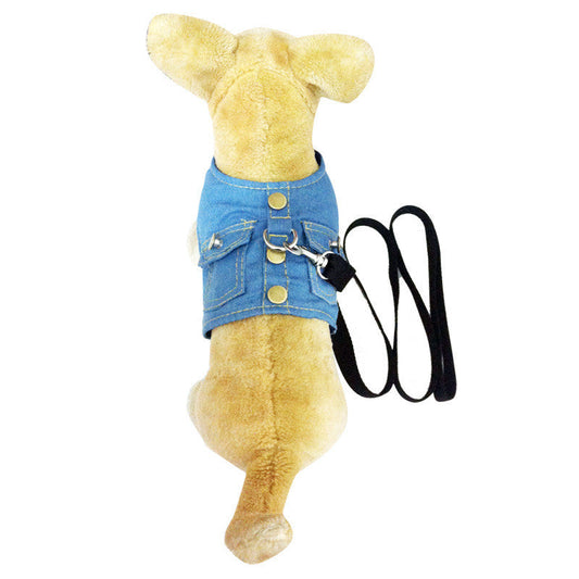 KFX-9393597 Denim Chest Harness with Leash for Dogs - S, M, L Sizes Available