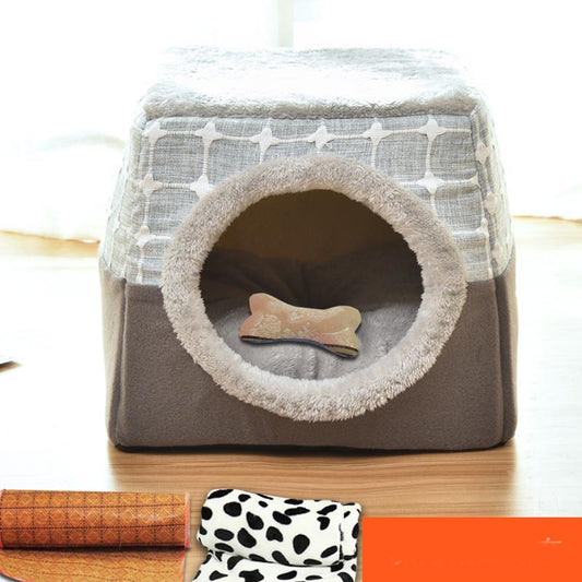 KFX-9397949 Four Seasons Space Capsule Cat House - Stylish Cloth Design with Sleeping Mat, Blanket, and Toy, Multiple Patterns Available