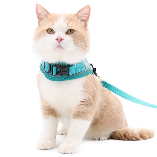 KFX-9399485 Adjustable Reflective Mesh Dog Harness with Traction Rope in Multiple Colors