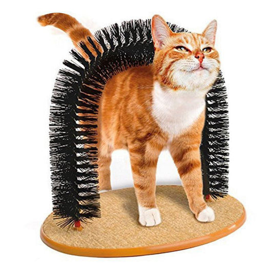 KFX-9399869 Cat Grooming Arch & Scratcher Toy with Built-In Brush for Itch Relief and Self-Grooming