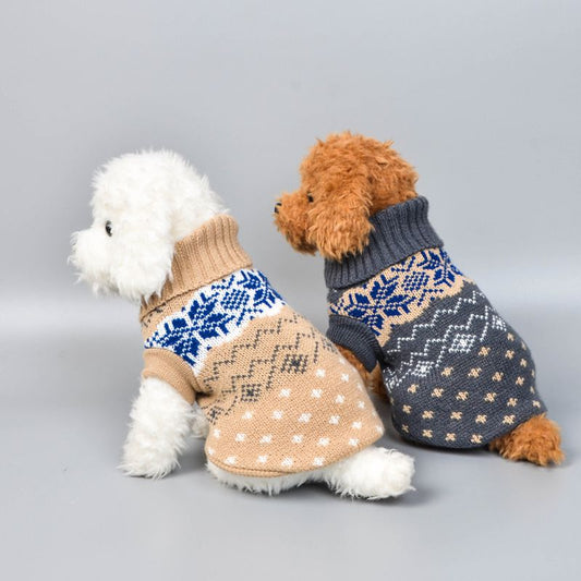 KFX-9424701 Cozy Stretch Snowflake Pet Sweater for Cats and Dogs in Haze Gray and Beige