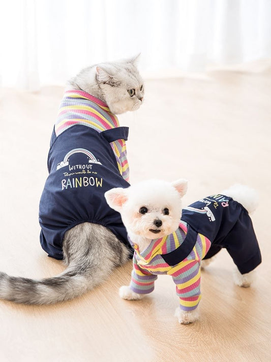 KFX-9425085 Cozy Ribbed Knitted Denim Overall for Cats - Cute Autumn and Winter Wear
