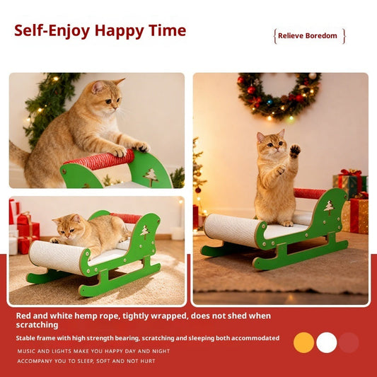 KFX-9432637 Christmas Sled Corrugated Paper Cat Scratcher Bed for Self-Entertainment