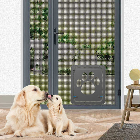 KFX-9433917 Paw Print Anti-Bite Screen Door for Medium and Large Dogs - Durable ABS Frame with Automatic Closure