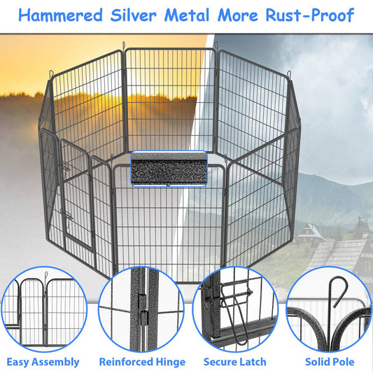 KFX-9434045 Outdoor Dog Playpen for Large and Medium Pets - Heavy Duty Metal Dog Fence with Secure Design