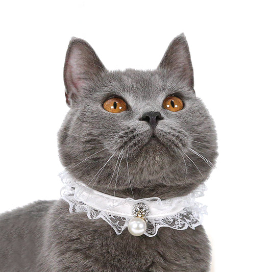 KFX-9434685 Monochrome Black and White Lace Cat Collar with Bell, Princess Style, One Size (Neck 25-32cm)