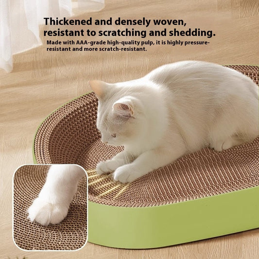 KFX-9447997 Corrugated Paper Cat Nest with Scratch Board - Oval Design in Green and Purple, 55cm Diameter