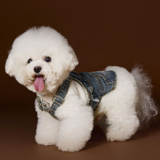 KFX-9470781 Denim Suspender Skirt for Small and Medium Dogs - Casual Sleeveless Design, 100% Cotton