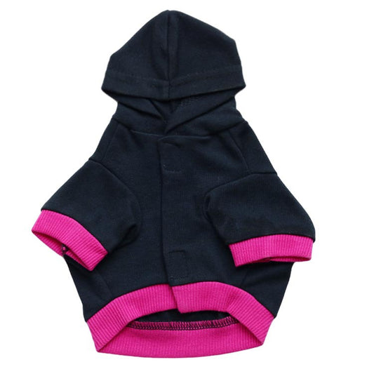 KFX-9473341 Hooded Cotton T-Shirt for Small Dogs - Comfortable Leisure Wear in Black with Rose Red Edging