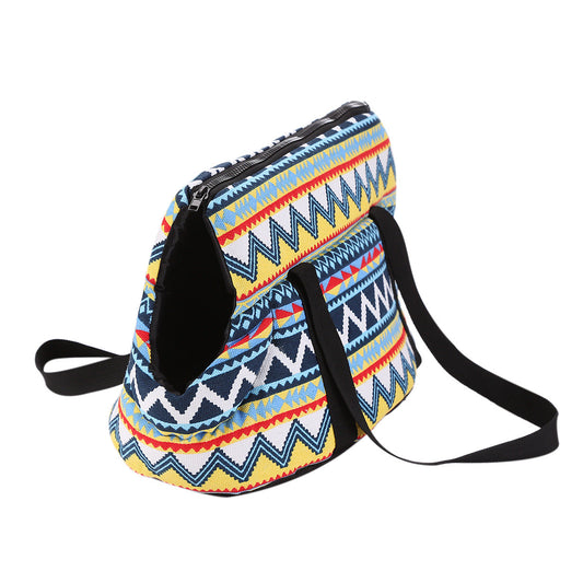 KFX-9482941 Vintage Striped Canvas Pet Backpack for Cats and Dogs, Crossbody Messenger Bag in Medium and Large Sizes