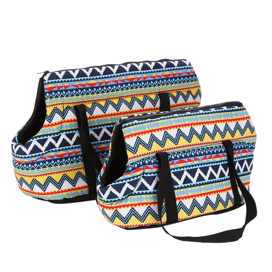 KFX-9482941 Vintage Striped Canvas Pet Backpack for Cats and Dogs, Crossbody Messenger Bag in Medium and Large Sizes