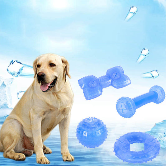 KFX-9493053 Cool Bite Toy for Dogs - TPR Ice Bone, Dumbbell, Ball, and Donut Designs, Blue