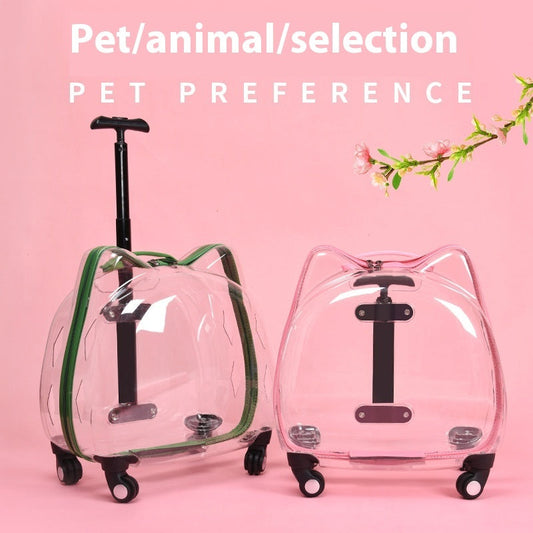 KFX-9494461 Portable Cat and Dog Trolley Bag with Transparent Bubble Box - Medium Soft Acrylic Polyester, Multiple Colors Available