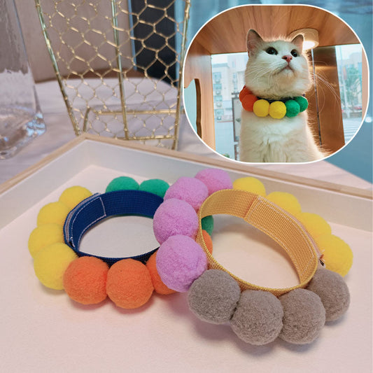 KFX-9505725 Rainbow Dot Colored Fur Ball Bib Necklace for Corgis, Available in Multiple Sizes