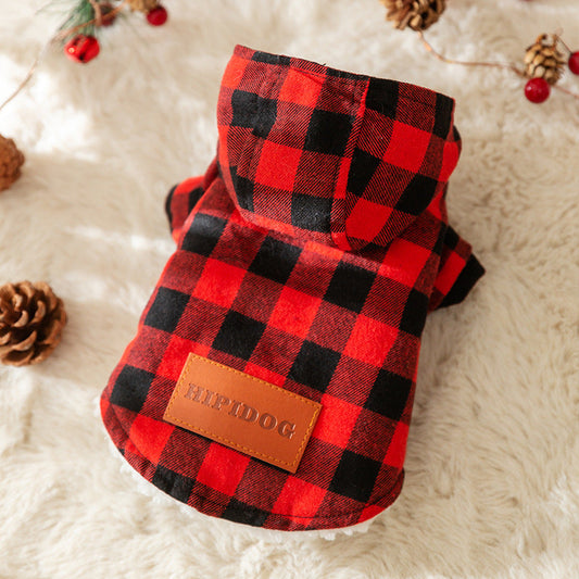 KFX-9508157 Plaid Hooded Cotton-Padded Coat for Dogs - Multiple Sizes Available