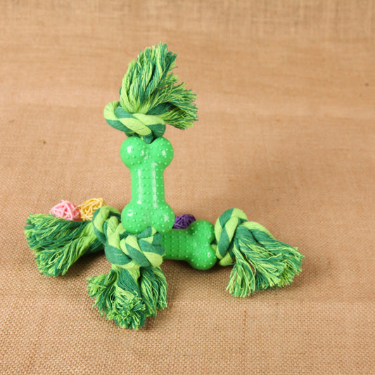 KFX-9508541 Green Plastic Bone Seal String Pet Toy for Dogs, Cotton Thread Material, 26x5cm