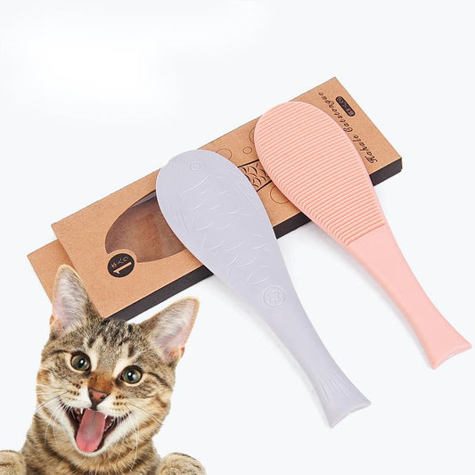 KFX-9515069 Fish-Shaped Cat Tongue Comb - 19.5cm Pink & Blue Grooming Tool for Cats