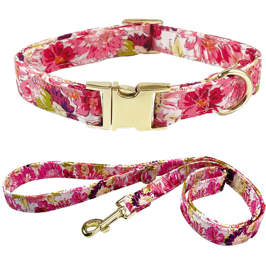 KFX-9515325 Flower Pattern Dog Collar and Leash Set for Medium to Large Dogs