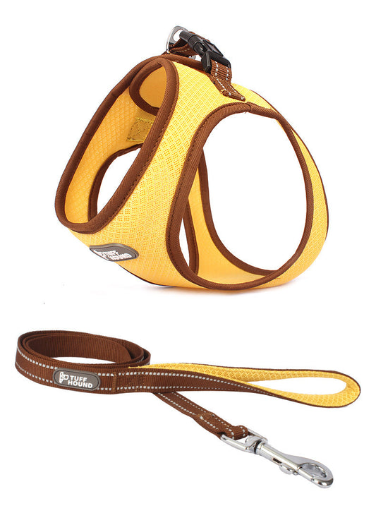 KFX-9518525 Pet Chest Harness with Leash for Cats and Dogs - Adjustable Sizes, Soft Polyester Material, Multiple Colors Available