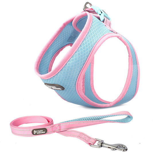 KFX-9518525 Pet Chest Harness with Leash for Cats and Dogs - Adjustable Sizes, Soft Polyester Material, Multiple Colors Available