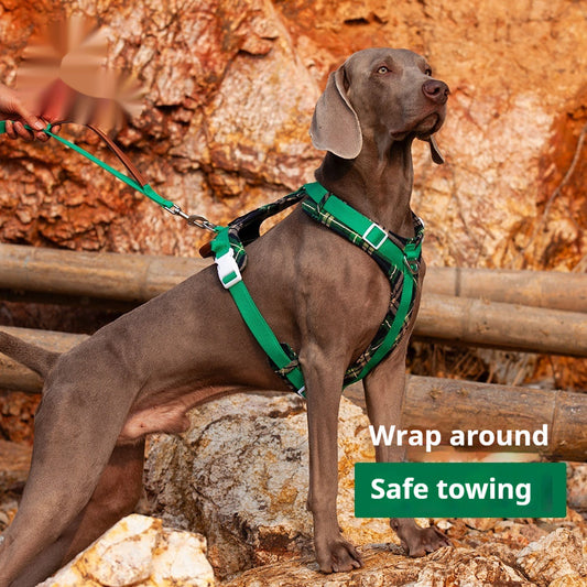 KFX-9519037 Light Green Dog Breast Strap with Easy-Release Traction Rope - Adjustable Polyester Harness Set