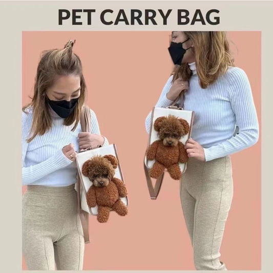 KFX-9521469 One-Shoulder Cute Dog Outing Bag - Large Capacity Pet Carrier in White and Brown