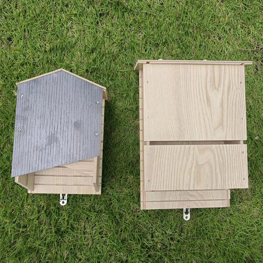 KFX-9539773 Wooden Bat House for Outdoor Garden Eaves – Natural Triple Wood Habitat 24x8.3x9.3 cm