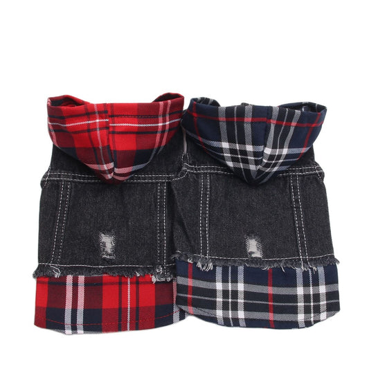 KFX-9542845 Denim Pet Clothes for Dogs - Four-Legged Styles in Navy and Red, Multiple Sizes Available