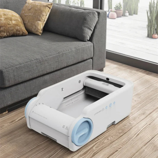 KFX-954963 Semi-Enclosed Cat Litter Box with Odor Control and Automatic Cleaning Features, 10kg Capacity