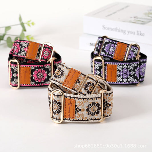 KFX-9553981 Floral-Pattern Adjustable Pet Collar in Turmeric, Purple, and Rose Red - My Size XS to L