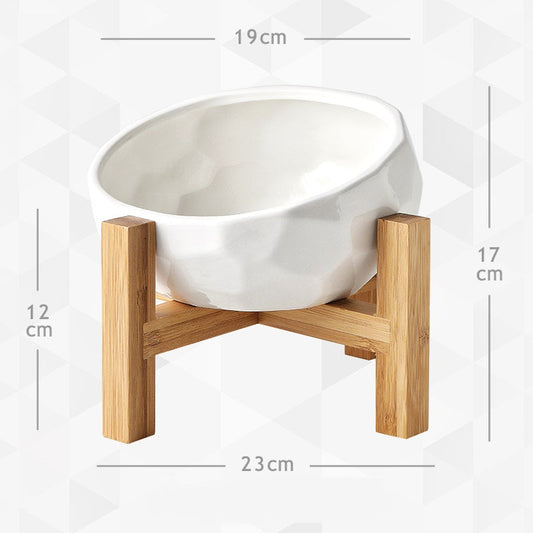 KFX-9557949 Ceramic Cat and Dog Food Bowls with Bamboo Wood Frames for Comfortable Feeding