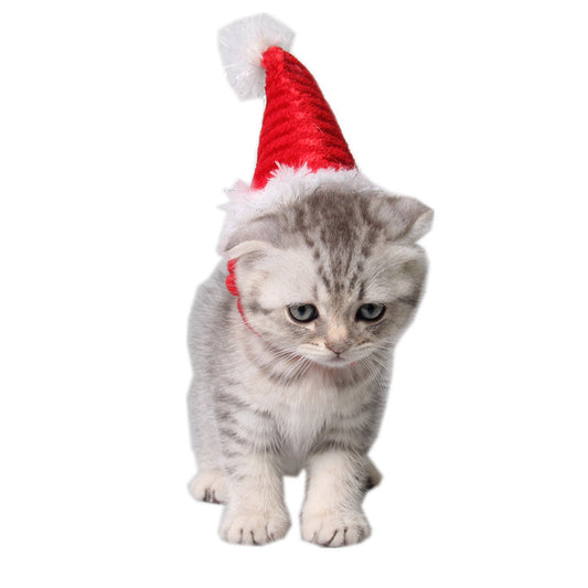KFX-9559613 Red Flannel Pet Hat for Christmas - Adjustable Size for Small Animals
