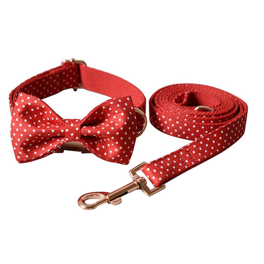 KFX-9563325 Adjustable Red Dot Dog Collar and Leash Set, Handmade, Multiple Sizes Available