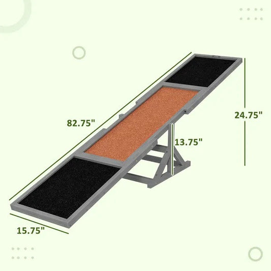 KFX-9574077 Wooden Dog Agility Seesaw for Training and Exercise, Weather-Resistant, Suitable for Dogs Up to 88 lbs, 83 L x 16 W x 14 H Inch