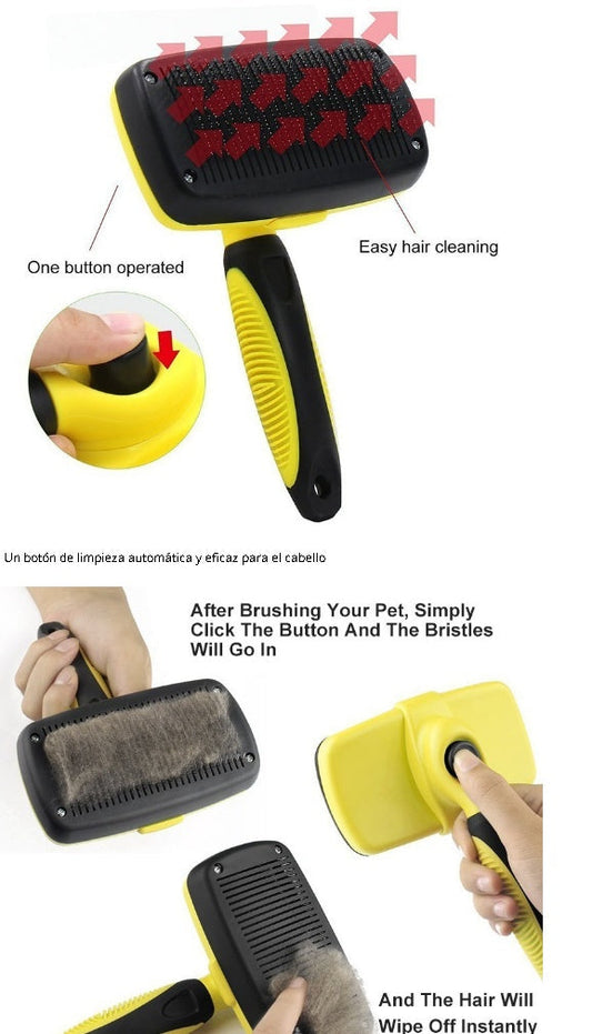 KFX-9580605 Automatic Retractable Pet Grooming Comb with Stainless Steel Needles and Soft Bristles