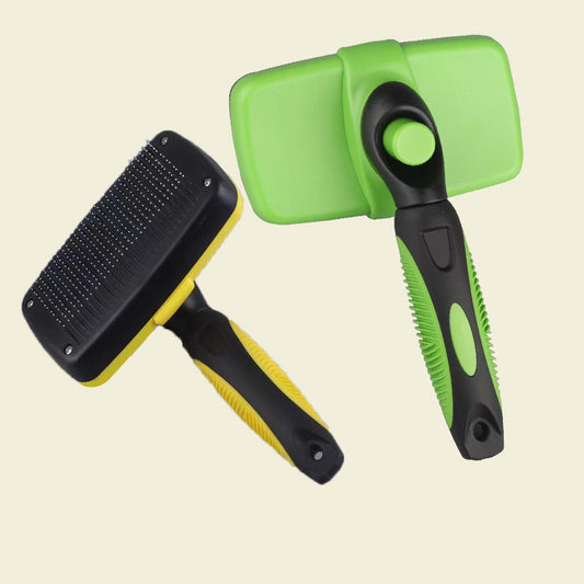 KFX-9580605 Automatic Retractable Pet Grooming Comb with Stainless Steel Needles and Soft Bristles