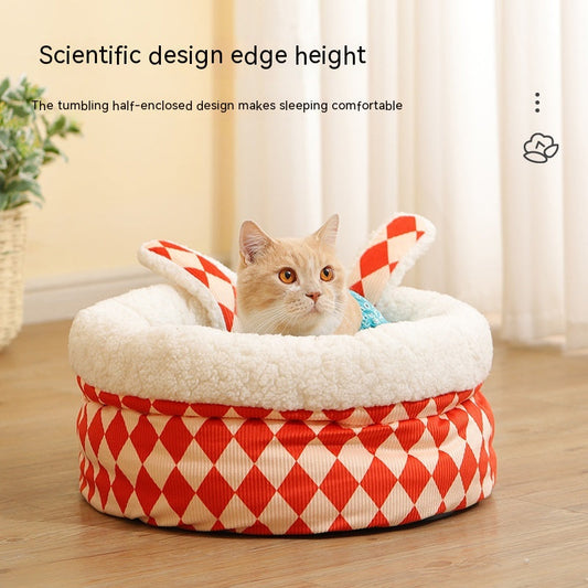 KFX-9584829 Rabbit Ear Shaped Multi-Purpose Pet Bed for Cats - Cozy Elephant Design Suitable for All Seasons