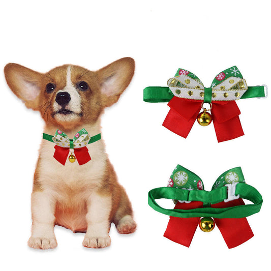 KFX-9586749 Snowflake Pet Bow Tie - Christmas Dog Collar Accessory in Polyester