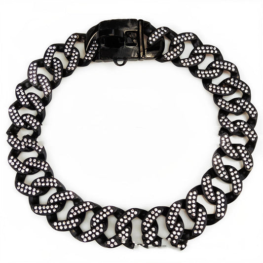 KFX-9598269 Stainless Steel Dog Collar with Black and White Diamond Accents