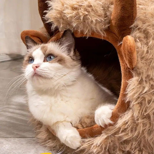 KFX-9600317 Cozy Yak-Shaped Cat Cave Bed for Indoor and Outdoor Use, Semi-Enclosed Warm Pet Nest