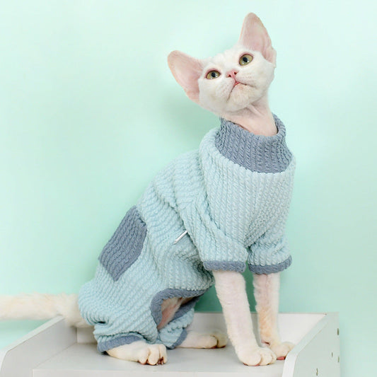 KFX-9601853 High Elastic Cotton Cat Pajamas in Pink Bow & Blue - XS to XXL