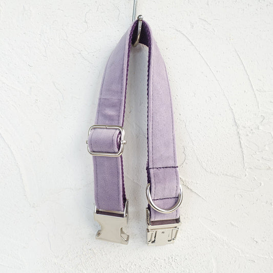 KFX-9605821 Light Purple Velvet Dog Collar and Leash Set - Adjustable Sizes XS to XL, Durable Polyester Material