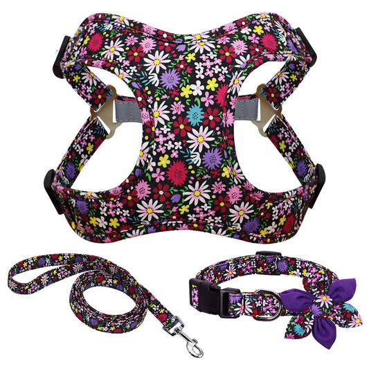 KFX-9622589 Stylish Dog Walking Rope with Adjustable Collarchest Strap in Pink, Purple, or Blue